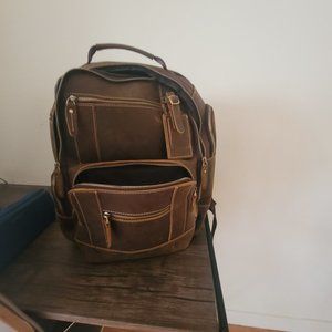 Men's Vintage Full Grain Leather 15.6 Inch Laptop Backpack Camping Travel 24L